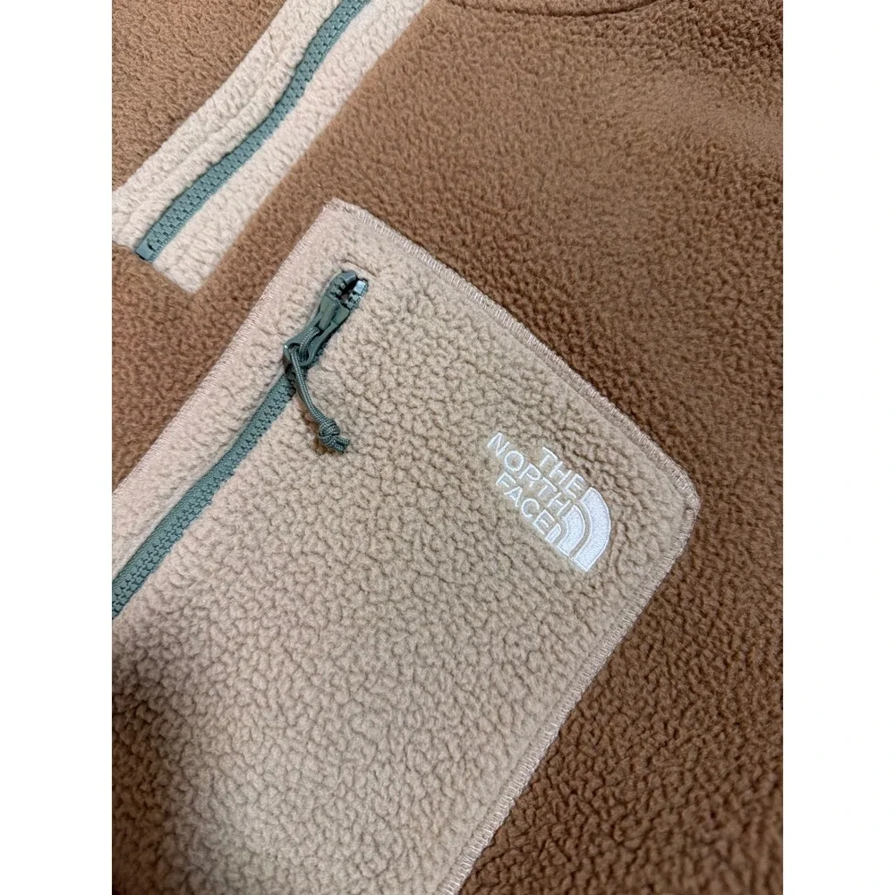 The North Face Mens XXL Circular Design Sherpa Quarter Zip Fleece Pullover Tan